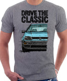 Drive The Classic VW Golf Mk3 Black Bumper. T-shirt in Heather Grey Color.