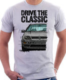 Drive The Classic VW Golf Mk3 Black Bumper. T-shirt in White Color.