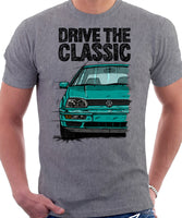 Drive The Classic VW Golf Mk3 Colour Bumper. T-shirt in Heather Grey Color.