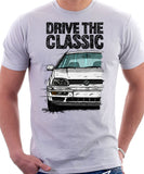 Drive The Classic VW Golf Mk3 Colour Bumper. T-shirt in White Color.