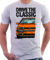 Drive The Classic VW Golf Mk3. T-shirt in White Color.