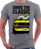 Drive The Classic VW Rabbit (Golf) Mk1 GTI Late Model. T-shirt in Heather Grey Colour