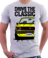 Drive The Classic VW Rabbit (Golf) Mk1 GTI Late Model. T-shirt in White Colour