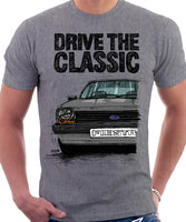 Drive The Classic Ford Fiesta Mk1 Big Bumper. T-shirt in Heather Grey Colour