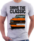 Drive The Classic Ford Fiesta Mk1 Big Bumper. T-shirt in White Colour