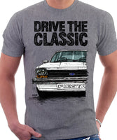 Drive The Classic Ford Fiesta Mk1 Small Bumper. T-shirt in Heather Grey Colour