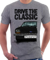 Drive The Classic Ford Fiesta Mk1 Small Bumper. T-shirt in Heather Grey Colour