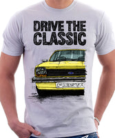 Drive The Classic Ford Fiesta Mk1 Small Bumper. T-shirt in White Colour