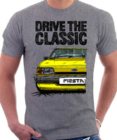 Drive The Classic Ford Fiesta Mk2 Standard Model. T-shirt in Heather Grey Colour