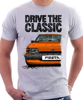 Drive The Classic Ford Fiesta Mk2 Standard Model . T-shirt in White Colour