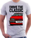 Drive The Classic Ford Fiesta Mk2 Standard Model . T-shirt in White Colour