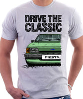 Drive The Classic Ford Fiesta Mk2 Standard Model . T-shirt in White Colour