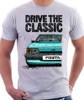 Drive The Classic Ford Fiesta Mk2 Standard Model . T-shirt in White Colour