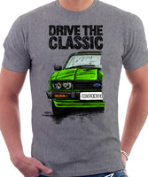 Drive The Classic Ford Capri Mk3 Black Grille T-shirt in Heather Grey Colour