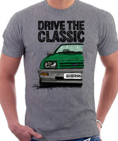 Drive The Classic Ford Sierra MK1 Early Model. T-shirt in Heather Grey Colour