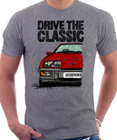 Drive The Classic Ford Sierra MK1 Ghia. T-shirt in Heather Grey Colour