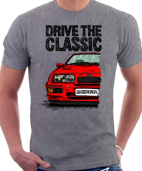 Drive The Classic Ford Sierra MK1 RS 500. T-shirt in Heather Grey Colour