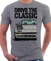 Drive The Classic Mazda RX7 Mk2 Early Model. T-shirt in Heather Grey Colour