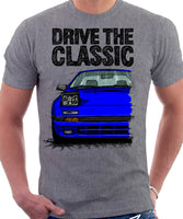 Drive The Classic Mazda RX7 Mk2 Turbo Early Model. T-shirt in Heather Grey Colour