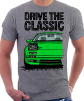 Drive The Classic Mazda RX7 Mk2 Late Model. T-shirt in Heather Grey Colour