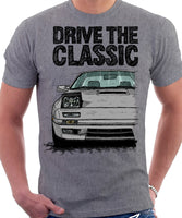 Drive The Classic Mazda RX7 Mk2 Turbo Late Model. T-shirt in Heather Grey Colour