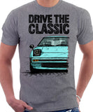 Drive The Classic Mazda RX7 Mk1  Early Model. T-shirt in Heather Grey Colour