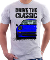 Drive The Classic Mazda RX7 Mk1  Early Model. T-shirt in White Colour