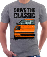 Drive The Classic Mazda RX7 Mk1  Late Model. T-shirt in Heather Grey Colour