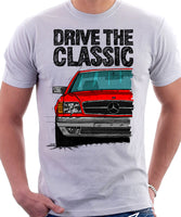 Drive The Classic Mercedes W126 SEC Facelift Grey Bumpers T-shirt in White Colour