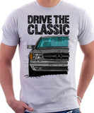 Drive The Classic Mercedes W126 SEC Facelift Grey Bumpers T-shirt in White Colour