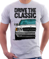 Drive The Classic Mercedes W126 SEC Facelift Grey Bumpers T-shirt in White Colour