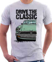 Drive The Classic MGB Rubber Bumper. T-shirt in White Colour