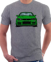 Nissan Skyline R34. T-shirt in Heather Grey Colour