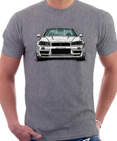 Nissan Skyline R34. T-shirt in Heather Grey Colour