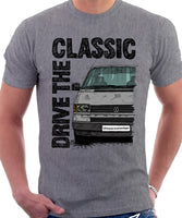 Drive The Classic VW Transporter T4 Early Model Black Bumper . T-shirt in Heather Grey Colour