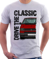 Drive The Classic VW Transporter T4 Late Model Black Bumper . T-shirt in White Colour