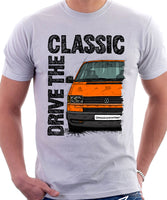 Drive The Classic VW Transporter T4 Late Model Black Bumper . T-shirt in White Colour