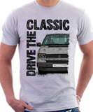 Drive The Classic VW Transporter T4 Late Model Black Bumper . T-shirt in White Colour