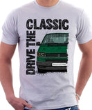 Drive The Classic VW Transporter T4 Late Model Black Bumper . T-shirt in White Colour