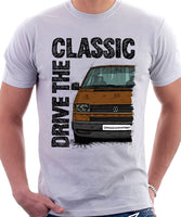 Drive The Classic VW Transporter T4 Late Model Black Bumper . T-shirt in White Colour