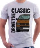 Drive The Classic VW Transporter T4 Late Model Black Bumper . T-shirt in White Colour