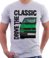 Drive The Classic VW Transporter T4 Early Model Black Bumper . T-shirt in White Colour