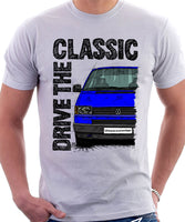 Drive The Classic VW Transporter T4 Early Model Black Bumper . T-shirt in White Colour