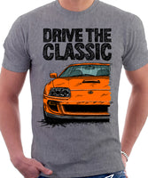 Drive The Classic Toyota Supra Mk4 Turbo Europe. T-shirt in Heather Grey Colour