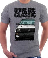 Drive The Classic VW Golf Mk2 Early Model. T-shirt in Heather Grey Colour