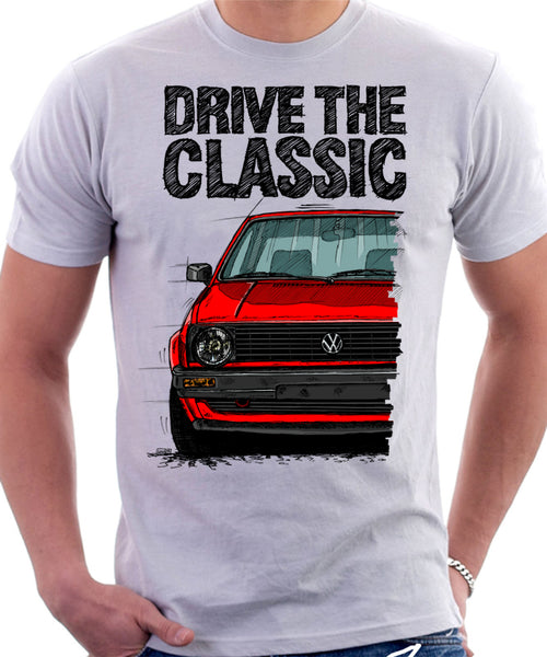 Drive The Classic VW Golf Mk2 Early Model. T-shirt in White Colour