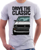 Drive The Classic VW Golf Mk2 Early Model. T-shirt in White Colour