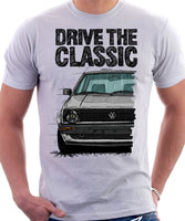 Drive The Classic VW Golf Mk2 Early Model. T-shirt in White Colour