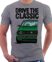 Drive The Classic VW Golf Mk2 Late Model. T-shirt in Heather Grey Colour