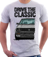 Drive The Classic VW Golf Mk2 Late Model. T-shirt in White Colour